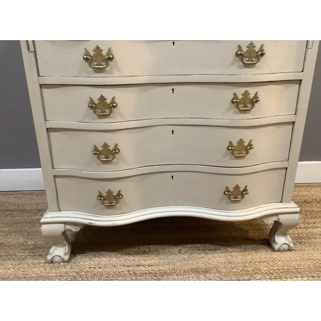 Metal Painted Oyster Off White Vintage Secretary Drop Down 4 Drawers Chest Claw Feet Short Style For Sale - Image 7 of 12