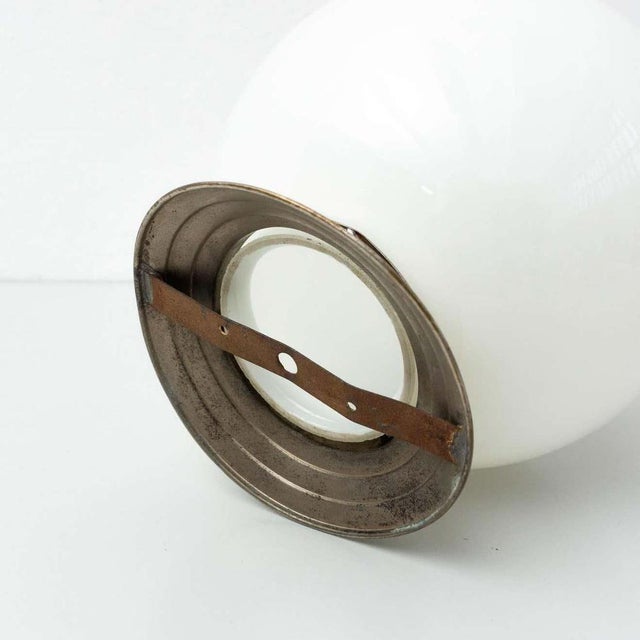 Metal Mid-Century Modern French Opaline Ceiling Lamp, 1940s For Sale - Image 7 of 10