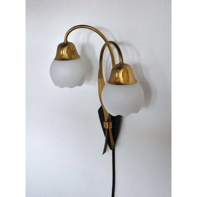 Scandinavian Organic 2-Arm Wall Light in Brass and Opaline, 1940s For Sale - Image 6 of 15