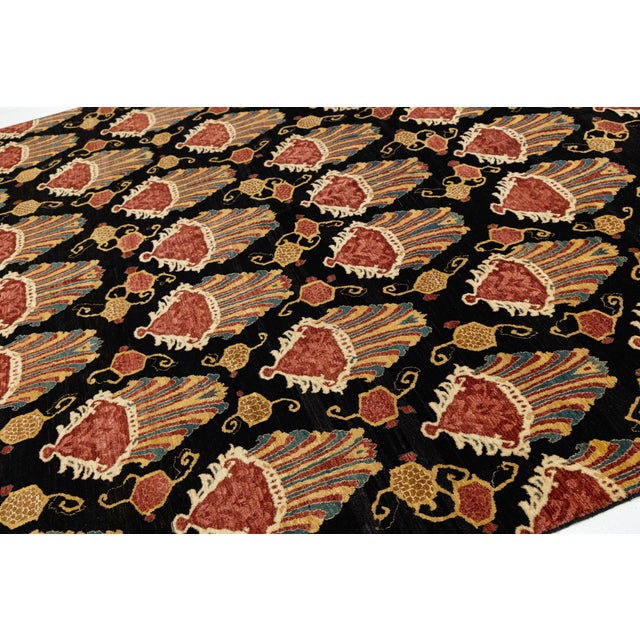 Contemporary Hand-Knotted Wool Ikat Area Rug With Venetian Shell Motifs in Rust For Sale - Image 10 of 12