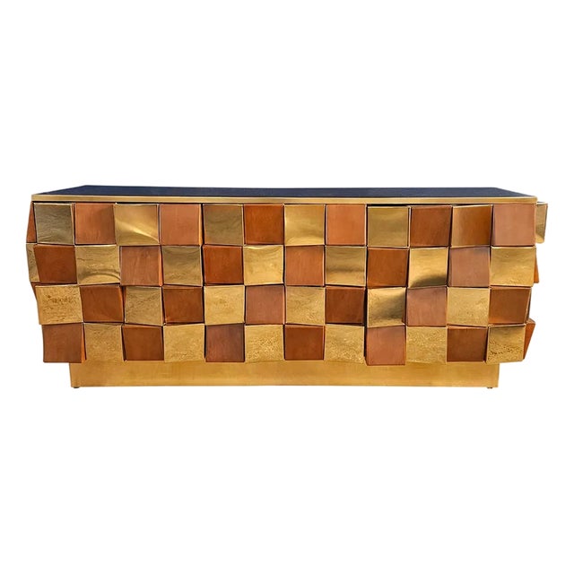 Brass and Wood Sideboard, 1980s For Sale