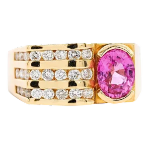 GIA Certified 2.77 Carat Oval Cut Pink Sapphire Square Shape Ring in Half Bezel, Size 8