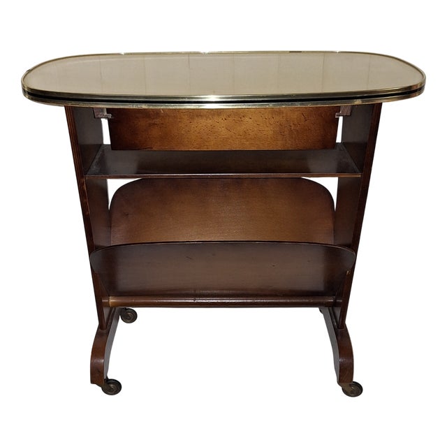 Mid-Century Modern German Side Table on Casters with Integrated Newspaper Rack, 1950s For Sale