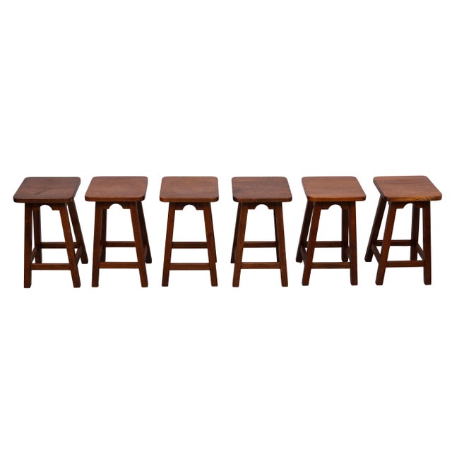 1970s Brutalist Oak Stools, Holland, 1970s, Set of 6 For Sale - Image 5 of 9