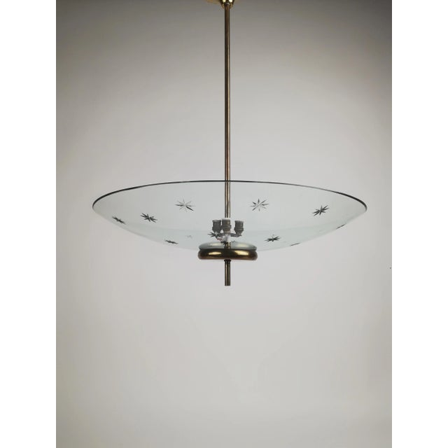Brass and Curved Glass Pendant Lamp in the style of Pietro Chiesa for Fontana Arte, 1940s For Sale - Image 12 of 12