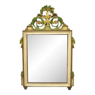 Vintage French Country Victorian Style Bird & Flower Carved Cream Wall Mirror For Sale