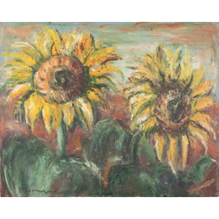 Pino Romanò, Sunflowers, Oil Painting, 1990s For Sale