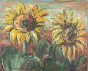 Pino Romanò, Sunflowers, Oil Painting, 1990s