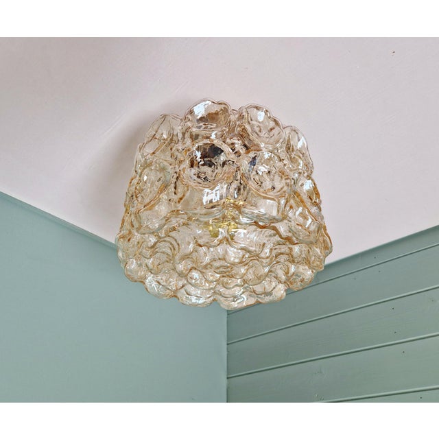 Mid-Century Modern Vintage Ceiling Light in Brass and Textured Amber Glass by Helena Tynell for Glashütte Limburg, 1960s For Sale - Image 3 of 18