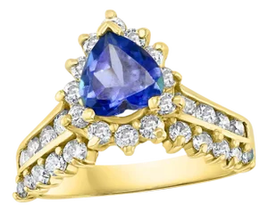 1.25 Carat Heart Shape Tanzanite and 1.5 Carat Diamond Ring 14 Karat Yellow Gold