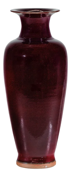 Tall Stoneware Vase with Deep Oxblood Flambé Glaze