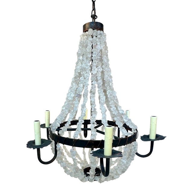 Vintage Iron and Rock Crystal Empire Chandelier For Sale