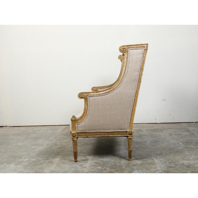 Wood French 19th Century Louis XVI Style Giltwood Wingback Settee with Carved Motifs For Sale - Image 7 of 10