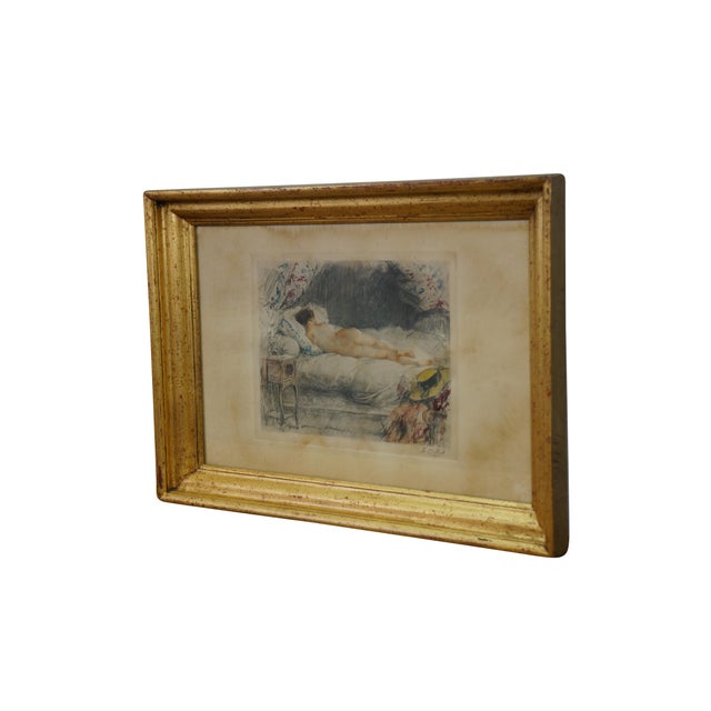 Antique impressionist etching titled The Sleeping Beauty (aka Awakening) by French artist Antoine Calbet. Antoine Calbet,...