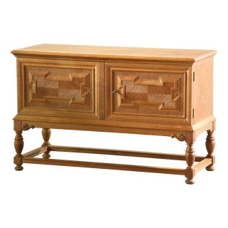 Vintage Baroque Danish Low Crezenda Cabinet in Oak, 1960s For Sale