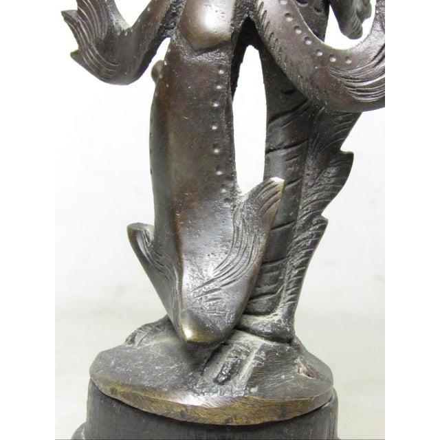 Bronze Pair of Antique Thai Bronze Kinnaris Figurines For Sale - Image 8 of 18