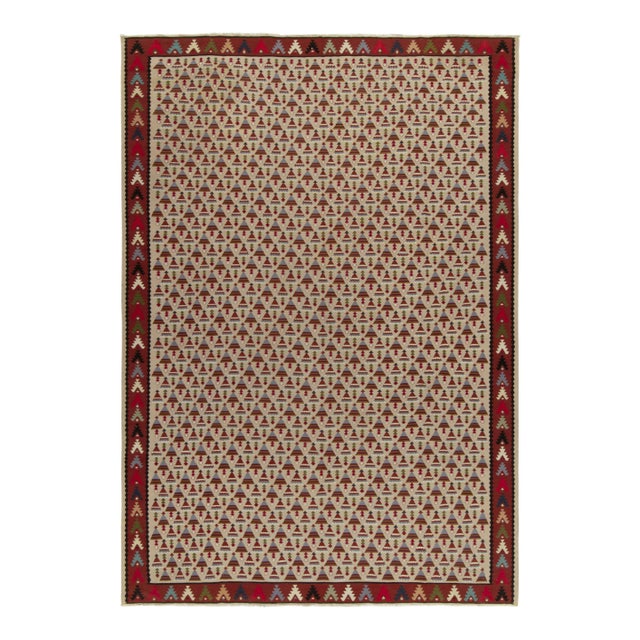 Textile 1920s Antique Tribal Kilim in Red, Blue and Greige Geometric Pattern For Sale - Image 7 of 7
