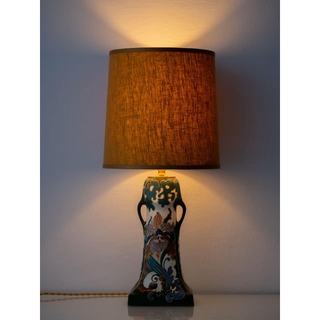 Metal Art Nouveau Dutch Hand-Painted Ceramic Table Lamps from Arnhemsche Fayencefabriek, 1910s, Set of 2 For Sale - Image 7 of 18