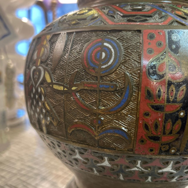 Antique Japanese Champleve Enamel & Bronze Urn Style Table Lamp For Sale - Image 10 of 10