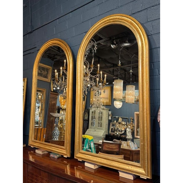 Traditional Pair of French Gold Arch Top Louis Philippe Mirrors For Sale - Image 3 of 5