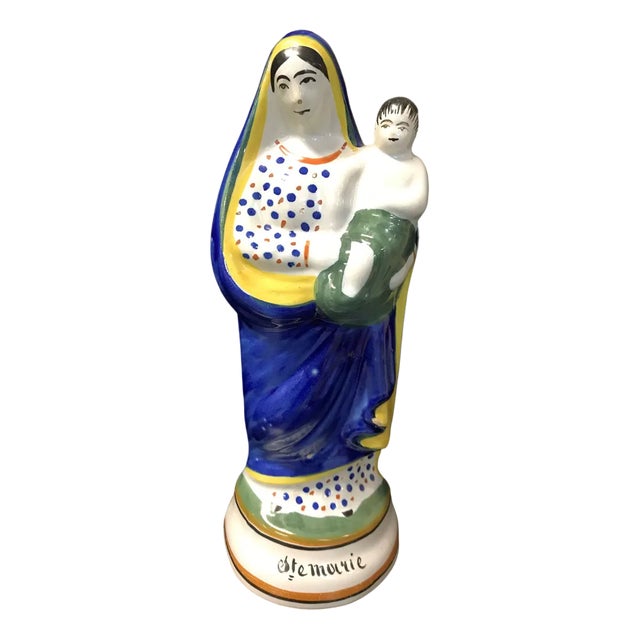 Antique Holy Mary Figurine in Earthenware, 1890s For Sale