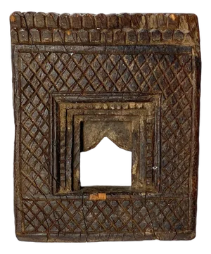 Small 19th Century Indian Carved Teak Architectural Window Votive Panel Frame