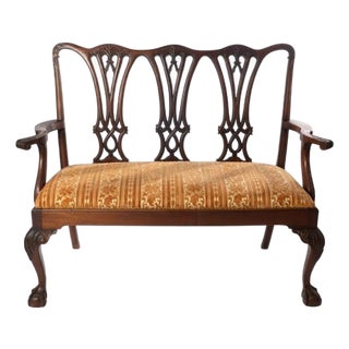 Chippendale Style Mahogany Ball and Claw Foot Settee For Sale