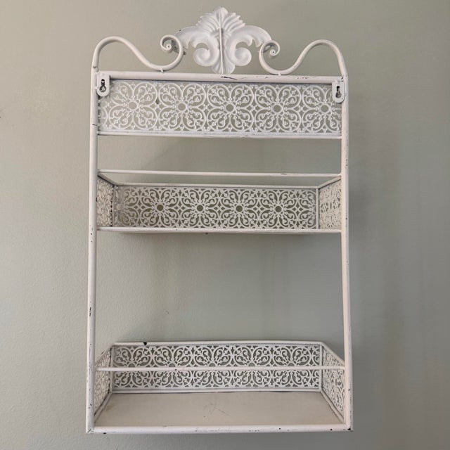Vintage Decorative Shabby Chic Metal Vanity Wall Shelf For Sale - Image 4 of 12