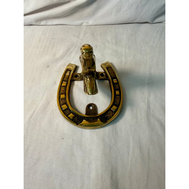 English Vintage, English Brass Horse and Horseshoe Doorknocker For Sale - Image 3 of 13