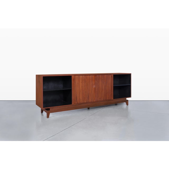 Mid-Century Modern Mid-Century Modern Walnut Tambour Door Credenza, 1960s For Sale - Image 3 of 14