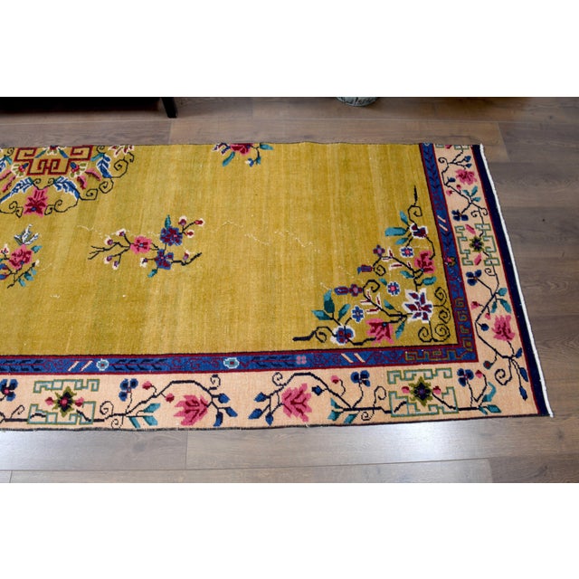 Persian 1970s Vintage Persian Handmade Wool Cotton Yellow Runner Rug For Sale - Image 3 of 11