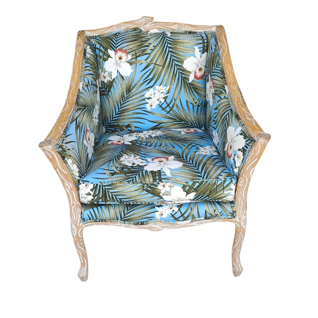 Late 20th Century–Early 21st Century Branch-Form Carved Wood Bergère Armchair With Tropical Upholstery For Sale - Image 4 of 7