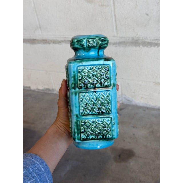 Ceramic Vase With Relief Geometric Pattern West Germany Mid-Century Modern 1970s For Sale - Image 9 of 10
