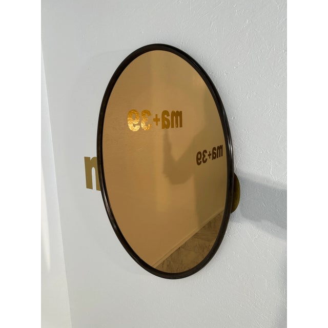 Wood Vintage Italian Oval Wood Wall Mirror With Smoked Glass 1980s For Sale - Image 7 of 7