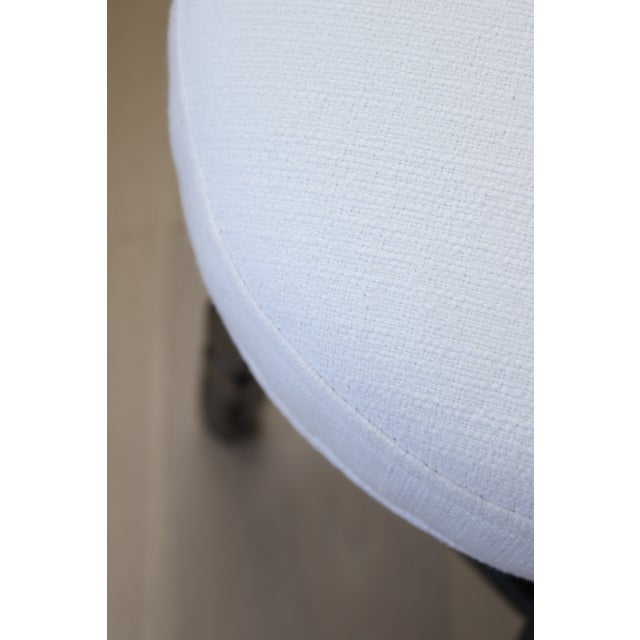 Mid-Century Modern MCM Hand-Turned Stool/Upholstered in Belgian Linen Upholstery For Sale - Image 3 of 4