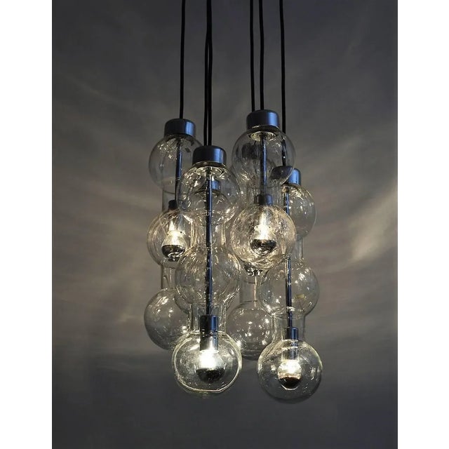 Glass and Chrome Cascade Chandelier or Pendant Lamp from Doria, 1980 For Sale - Image 3 of 11