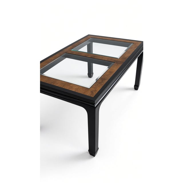Attributed to Raymond K. Sobota’s Chin Hua collection for Century Furniture, c. 1970s–80s. Glossy black lacquer frame and...
