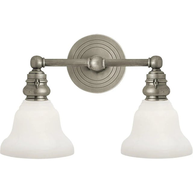 Transitional Chapman & Myers for Visual Comfort Signature Boston Functional Double Light in Antique Nickel with White Glass For Sale - Image 3 of 4