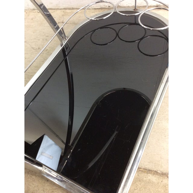 Postmodern Chrome and Glass Wheeled Bar Cart For Sale - Image 12 of 12