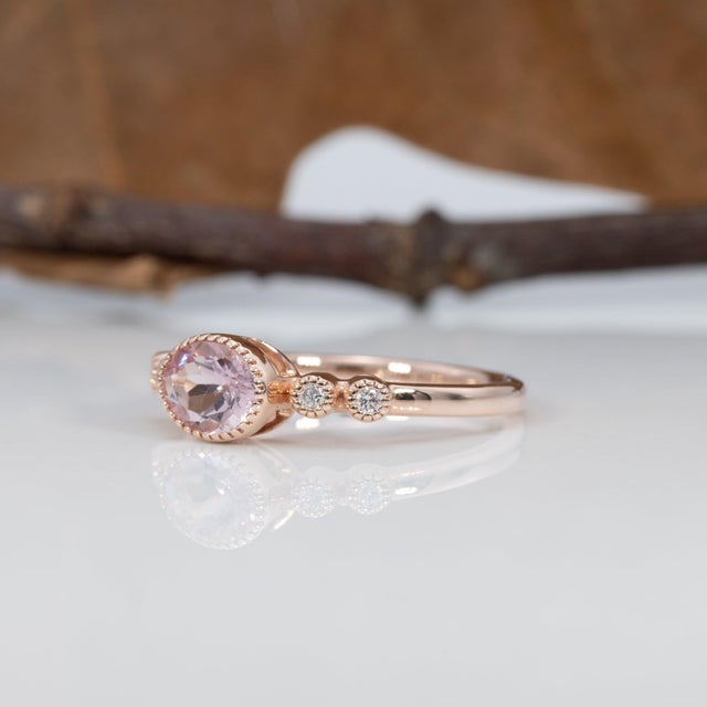 Metal Aaa Cor De Rosa Morganite Ring With Earth-Mined Diamonds: Solid 14k Gold - 0.66 Carat For Sale - Image 7 of 9