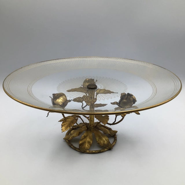 1970s Italian Flamingo Gold Barrel Crystal Tole Cake/Dessert Plate For Sale - Image 5 of 13