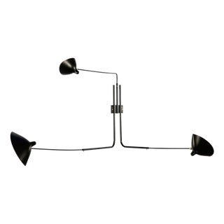 Mid-Century Modern Black Three Rotating Straight Arms Wall Lamp by Serge Mouille For Sale