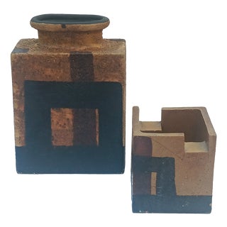 Ceramic Vase and Catchall from Bitossi, Italy, 1970s, Set of 2 For Sale