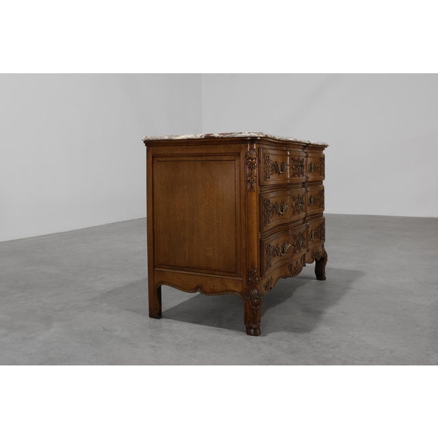 18th Century Louis XV Oak and Marble Chest of Drawers, France For Sale - Image 3 of 16