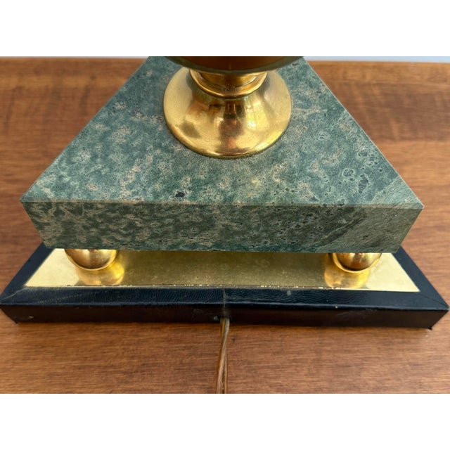 1980s Art Deco Revival Marble and Brass Bankers Lamp For Sale - Image 9 of 11