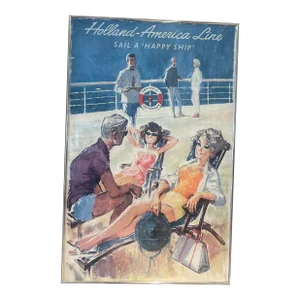 Vintage Lithograph Print Holland American Line Sail a ‘Happy Ship’