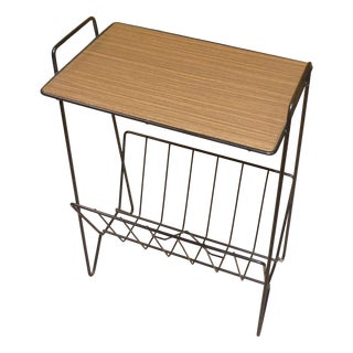 String Newspaper Rack in Teak Formica and Black Metal, 1960s For Sale