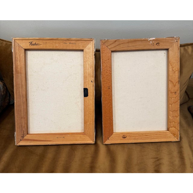 Vintage Traditional Impressionist White Winter Landscape Original Oil Painting Diptych, a Pair in Cerulean Blue, Burnt Umber & White For Sale - Image 11 of 11