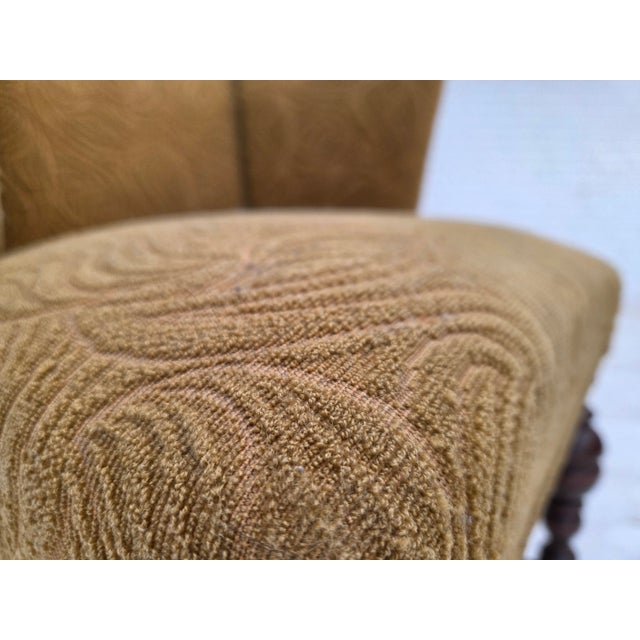 1950s Vintage Danish Lounge Chair in Green Furniture Velour and Oak, 1950s For Sale - Image 5 of 18