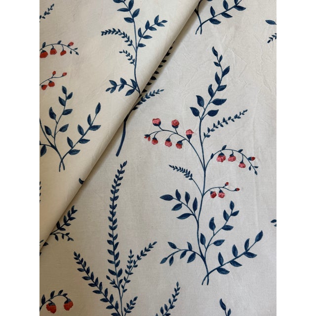 2020s Schumacher Embroidered Cynthia Hand Printed Fabric 2 1/4 Yards in Blue For Sale - Image 5 of 5